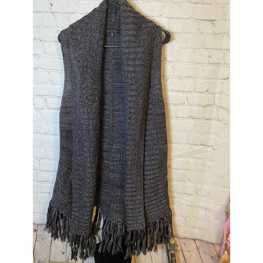 Sanctuary Women's Sweater Vest‎ Long Small Fringe Cardigan Gray Collared Medium